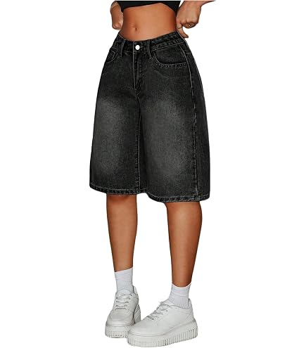 XAJKOU Baggy Long Jorts Women Y2k Wide Leg Jean Shorts Denim
